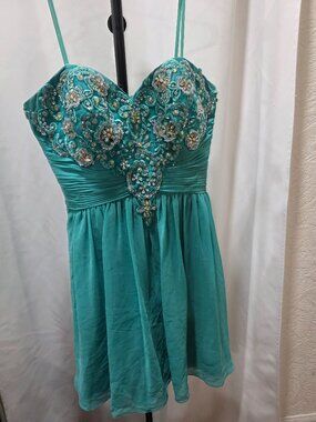 Bee Darling Teal beaded formal dress